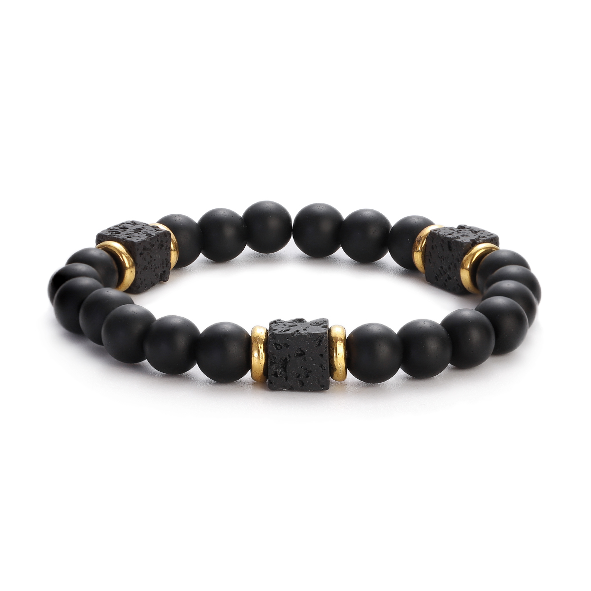 Model Kit Quick - คลาสสิกหินสีดําสร้อยข้อมือผู้ชายเครื่องประดับ Pulseira Square Lava สร้อยข้อมือ Pulsera