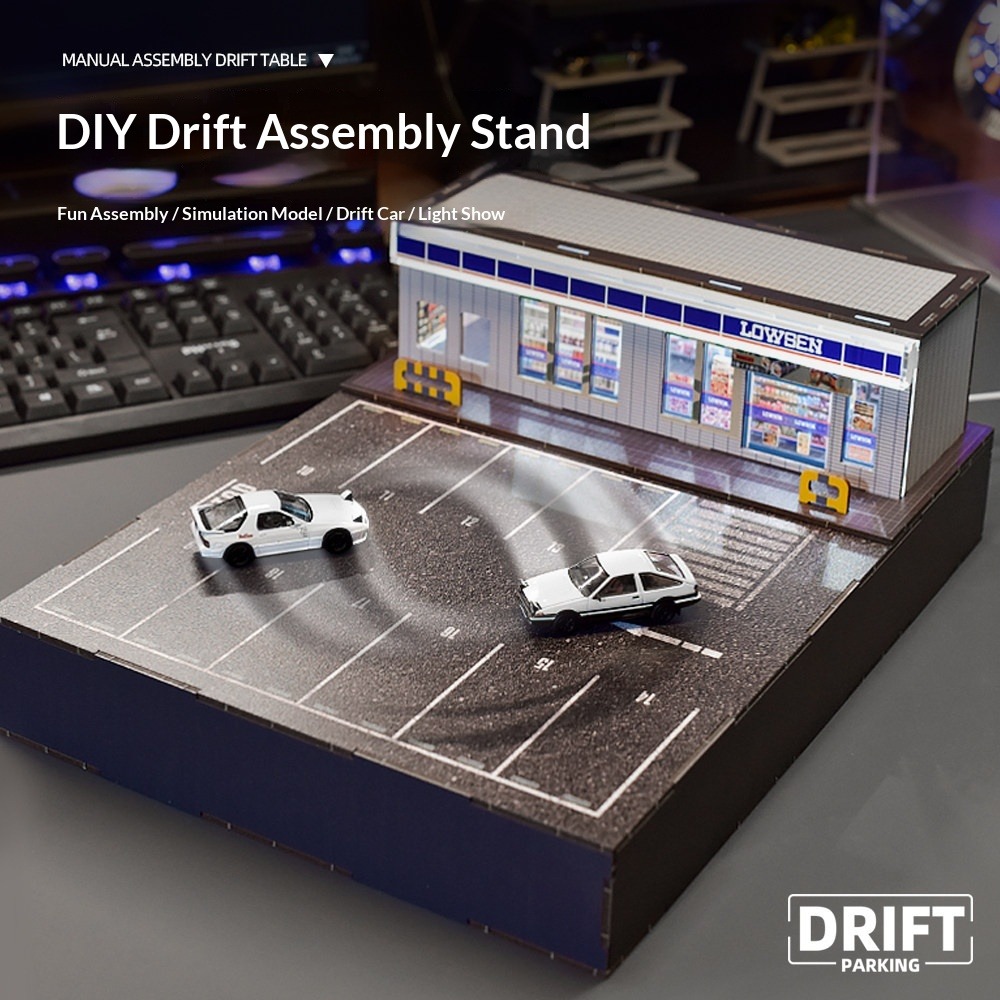 Model Kit Initial D - โมเดลรถสเกล 1:64 ชุดประกอบสนามดริฟท์แม่เหล็ก DIY พร้อมไฟ ฉากดริฟท์โตเกียว