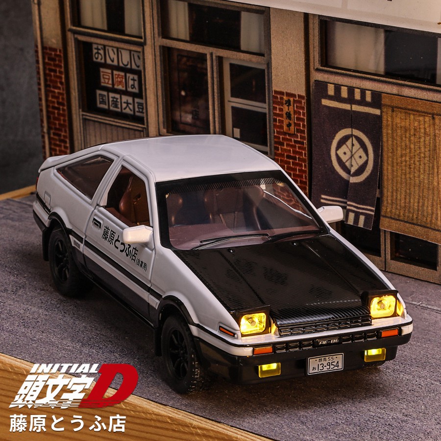 Model Kit Initial D - 1/32 เริ่มต้นD AE86 ของเล่นรถDiecast Toyota Miniatureดึงกลับเสียงประตูเปิดคอลเลกชันการศึกษาของขวัญเด็ก