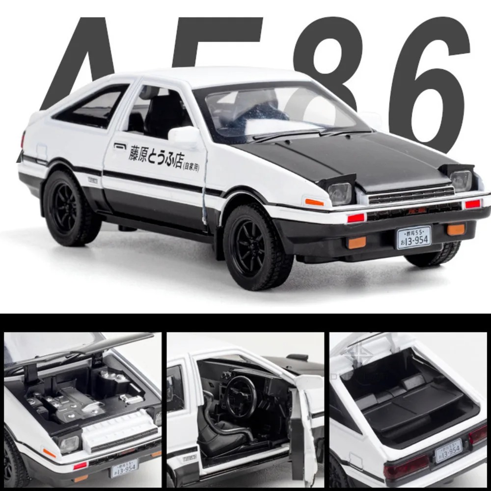Model Kit Initial D - โมเดลรถยนต์สเกลหล่อจากอัลลอยด์ของ AE86 D เริ่มต้น1/32ไฟและเสียงของเล่นดึงกลับ